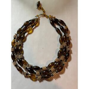 Vintage Amber Lucite 3 Strand Necklace Choker 13"